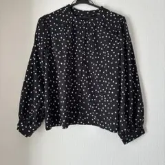 しまむら　ドット柄シャツブラウス黒