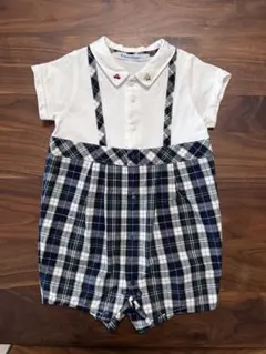 【80cm】familiar 襟付きチェック柄ロンパース