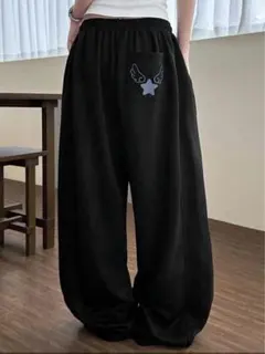 ウィングスター刺繍 スウェットパンツ ブラック