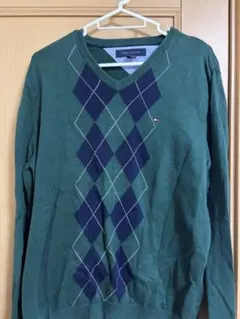 美品 トミーヒルフィガー セーター グリーン アーガイル柄