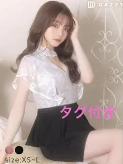dazzystore デコルテホール　レーストップ　ペプラムタイトミニドレス