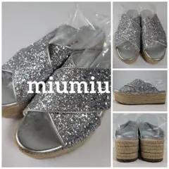 Miu Miu シルバーグリッターサンダル MIUMIU ミュウミュウ シルバーグリッタービジューサンダル 21.5