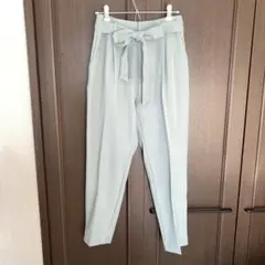 VIS テーパードパンツ スラックス ミントグリーン リボン センタープレス