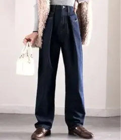 classicalelf ハイウエストデニム＆チノ タックワイドパンツ