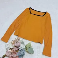 【ジーユー】GU レディース スクエアネック長袖ニット イエロー M ●