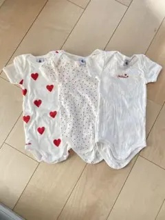 プチバトー　ハート柄　肌着　ロンパース　18m 半袖ボディ3枚セット
