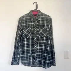 【COMME CA ISM 】グリーン系チェック 長袖ネルシャツ M コムサ