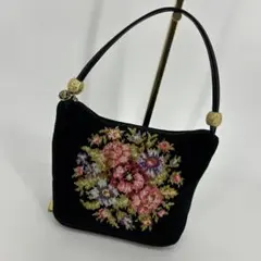フェイラー ニードルポイント タペストリー 花柄 ハンドバッグ 黒 