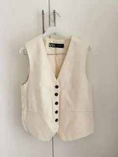 ZARA コットンリネン ベスト ショートパンツ セットアップ S アイボリーのサムネイル
