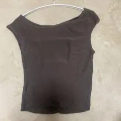 リブ編みオフショルダー ノースリーブ トップス MURUA