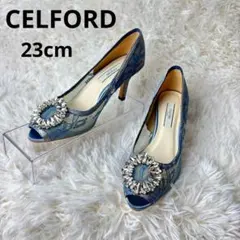 미사용 CELFORD セルフォード バックル付 オープントゥ ブルー 23cm