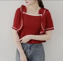 ペプラムビスチェアンサンブル　赤