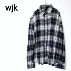 wjk【L】長袖シャツ　ネルシャツ　チェック柄　黒白　カジュアルのサムネイル