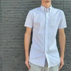 バーバリーブラックレーベル 半袖シャツ ストライプ ロゴ刺繍 パープル M｜春夏