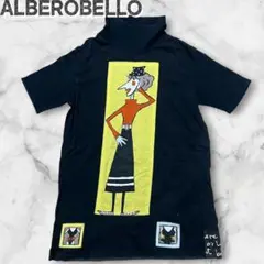 アルベロベロ ハイネック半袖Tシャツ ぶたさん 総柄 黒 コットン100%のサムネイル
