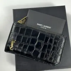む*め様 【美品】サンローラン フラグメントケース クロコ型押し YSL金具 ブ