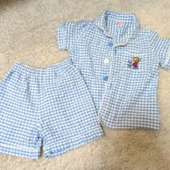 未使用に近い♡しまじろう　水色チェック柄　パジャマ
