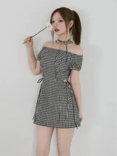 【新品タグ付】ANDMARY Becky check mini dress andmary Becky check mini dress black - メルカリ