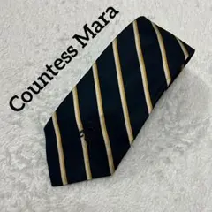 Countess Mara 刺繍ロゴ＆ストライプ柄 ネクタイ ネイビー系　紳士