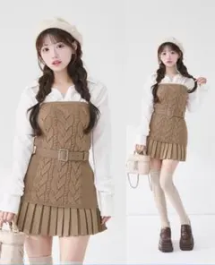 Darich ♡ シャツドッキングプリーツニットミニワンピース