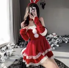サンタ　コスプレドレス ウサギ耳付き　クリスマス　セクシー　5点セット