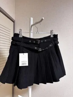 ピンストライプ プリーツミニスカート ベルト付き