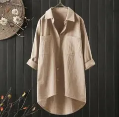 【新品】2XLロングシャツ シャツワンピース ブラウン リネン風 チュニック