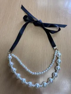 ホワイトパール2連ネックレス リボン付き