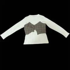 チェック柄重ね着風長袖トップス