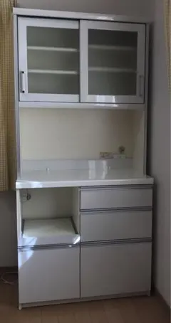 【今月末までの出品】値下げしました！パモウナ　食器棚 パモウナ キッチンボード 幅120cm 家電収納 食器棚 引き戸 ガラス扉