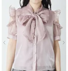 タグ付き Ank Rouge 肩あきフリルリボンタイブラウス ピンク