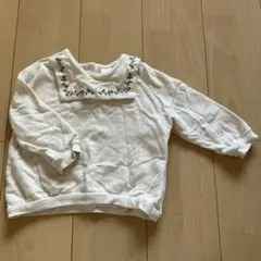 刺繍付き襟ホワイト長袖トレーナー90