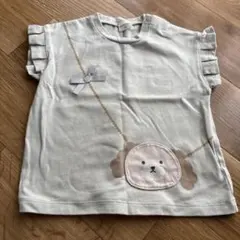 SIMPLE FREE 犬刺繍 フリル袖 Tシャツ 90