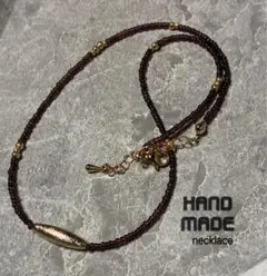 ビーズネックレス　パープル×ゴールド