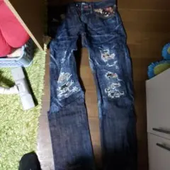 ダメージ加工 スキニーデニム ダークブルー