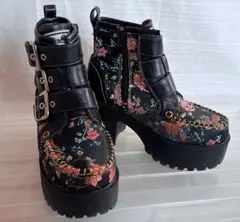 YOSUKE 桜柄　ベルト和柄厚底ブーツ