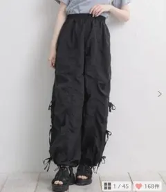 rétro girl レトロガールサイドリボンナイロン ブラック ナイロンパンツ