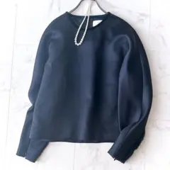 美品✨シクラス ミンクファー ウールシルクブラウス 36 ダークネイビー 光沢感