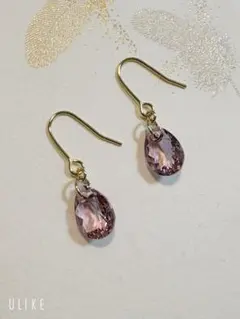 11.5㎜雫型ライトアメジストスワロフスキーのピアス
