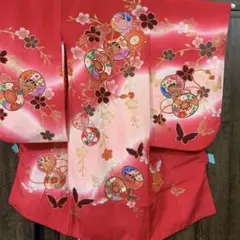 赤とピンクのグラデーション鼓模様お宮参り着物（内袖・長襦袢）