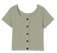 GRL グレイル スクエアネック フロントボタン リブニットトップス