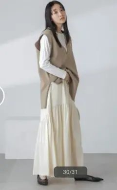 ナノ・ユニバース　ナイロン切り替えギャザースカート