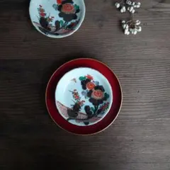 古伊万里 色絵金彩 花蝶文 4寸皿 2枚 骨董 アンティーク