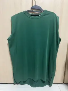 ノースリーブ カットソー グリーン 無地 ワンピース