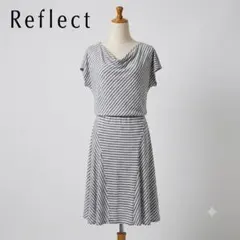 Reflect ボーダーひざ丈ワンピース M グレー 裾フレア 日本製 半袖のサムネイル