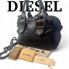 美品✨ DIESEL ディーゼル 2way ショルダーバッグ メタル レザー 黒