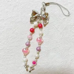 リボン　ピンク推し　ストラップ