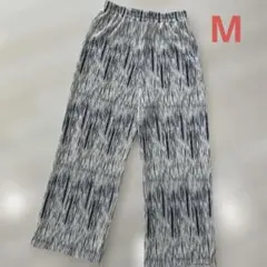 レディースワイドパンツM ガウチョパンツ　ブルー✖️ホワイト