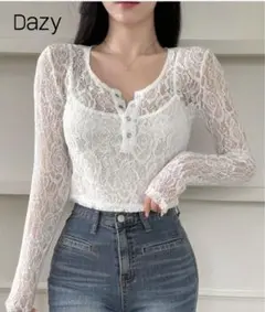 Dazy ホワイト レース 長袖シャツ S