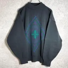 M*様 【希少】ヴィンテージウールニット セーター 柄 刺繍 グレー 灰色 M